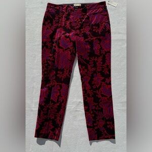 NWT Anthropologie Women’s Velvet Pants in Red and Purple Floral 8